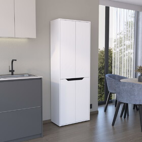 67"H Kitchen Storage Cabinet, with Four Doors and Five Interior Shelves,White/Black B097P167411
