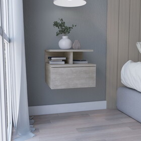 DEPOT E-SHOP Seward Floating Nightstand, Wall Mounted with Single Drawer and 2-Tier Shelf, Concrete Gray B097P167441