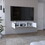 DEPOT E-SHOP Adel Floating TV Stand, Sleek Wall-Mounted Console with 2-Doors, White B097P167457
