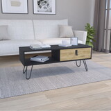 DEPOT E-SHOP Mosby Coffee Table with Modern Hairpin Legs Design and Drawer, Black / Macadamia B097P167464