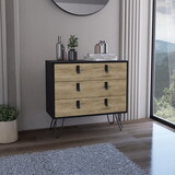 3-Drawer Dresser-organiser, Modern Chest of Drawers with Hairpin Legs and Metal Accents, Black / Macadamia B097P167471