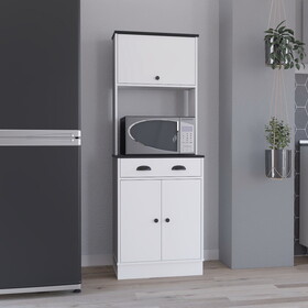 Apex Kitchen Pantry 66.3" H with Drawer, 2 Cabinets, and Microwave Stand, White/Black B097P199737