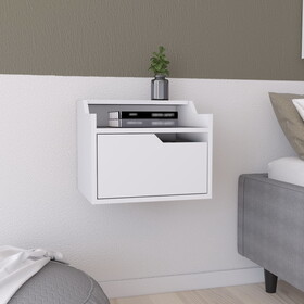 Winchester Floating Nightstand, Modern Dual-Tier Design with Spacious Single Drawer Storage, White B097P199739