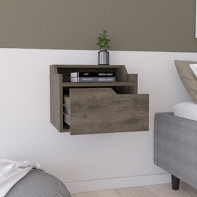 Winchester Floating Nightstand, Modern Dual-Tier Design with Spacious Single Drawer Storage, Dark Brown B097P199740