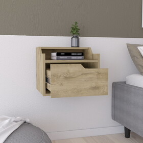 Winchester Floating Nightstand, Modern Dual-Tier Design with Spacious Single Drawer Storage, Macadamia B097P199741