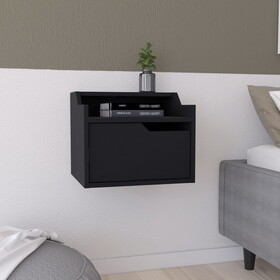 Winchester Floating Nightstand, Modern Dual-Tier Design with Spacious Single Drawer Storage, Black B097P199742