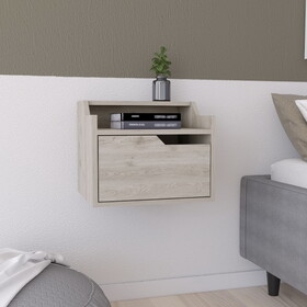 Winchester Floating Nightstand, Modern Dual-Tier Design with Spacious Single Drawer Storage, Light Gray B097P199743