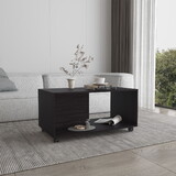 Coffee Table, 4 Wheels, 1 Shelf, Black B097P262370
