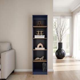 Bookcase 71.1" H, 5 Shelves, Alby Blue / Natural Oak - Home Office B097P395897