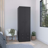 Bonaire Armoire with 2-Drawers and 2-Doors, Black B097S00007
