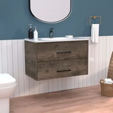 DEPOT E-SHOP Cardova Floating Vanity Bathroom with 2-Drawers, Dark Brown / White B097S00008