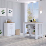 California 2 Piece Kitchen Set, Delos Kitchen Island + Barbados Pantry Cabinet, White /Light Oak B097S00020