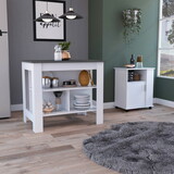Stamford 2 Piece Kitchen Set, Delos Kitchen Island + Munich Lower Microwave Pantry Cabinet, White /Onyx B097S00021
