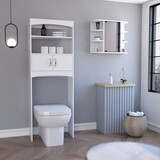 Hampton 2 Piece Bathroom Set, Valetta over The Toilet Cabinet + Savona Mirrored Medicine Cabinet, White B097S00023