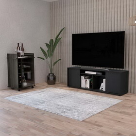 Harvey 2 Piece Living Room Set, Dallas TV Stand + Huali Bar Cart, Black / Espresso, Black / Espresso B097S00028
