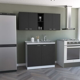 Luther 2 Piece Kitchen Set, Olimpo 150 Wall Cabinet + Salento Utility Sink with Cabinet, Black / White B097S00038