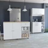 Edmond 2 Piece Kitchen Set, Syros Kitchen Island Cart + Malta Kitchen Pantry Cabinet, White / Light Oak B097S00040