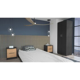 Deering 3 Piece Bedroom Set, London Armoire + Egeo Nightstand + Egeo Nightstand, Black / Pine B097S00044