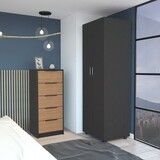 Paxon 2 Piece Bedroom Set, London Armoire + Egeo 5 Drawer Dresser, Black / Light Oak B097S00047