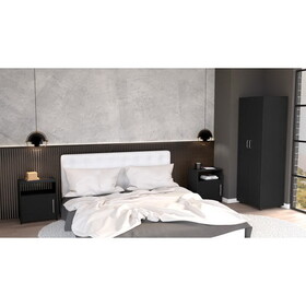 Allen 3 Piece Bedroom Set, London Armoire + 2 Omaha Nightstands, Black B097S00051