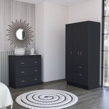 Turner 2 Piece Bedroom Set, Cartagena Armoire + Capri Three Drawer Dresser, Black B097S00056