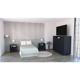 Newport 3 Piece Bedroom Set, Milano Double Door Cabinet Dresser + 2 Omaha Nightstands, Black B097S00059