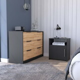 Bangor 2 Piece Bedroom Set, Egeo 4 Drawer Dresser + Omaha Nightstand, Black / Pine B097S00062