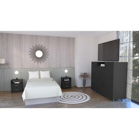 Minto 3 Piece Bedroom Set, Milano Double Door Cabinet Dresser + 2 Salento Nightstands, Black B097S00064