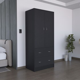71" H Armoire with Two Doors, Two Drawers, and Hanging Rod,Black B097S00073