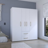 Wardrobe, Deluxe Armoire with Multiple Storage Options and Metal Accents, White B097S00075