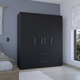 Wardrobe, Deluxe Armoire with Multiple Storage Options and Metal Accents, Black B097S00076