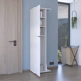 71.3" H Broom Storage Closet with One Door, Four Shelves and Broom and Mop Holder,White B097S00077