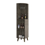 Corner Bar Cabinet, Two External Shelves, One Drawer, Two Interior Shelves, Dark Brown B097S00089