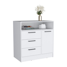 Dresser with Spacious 3-Drawer and Single-Door Storage Cabinet, White B097S00093