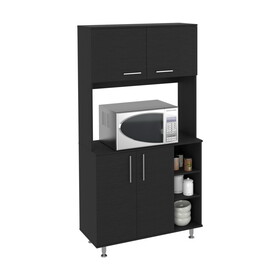 Kitchen Pantry Double Door Cabinet, Four Legs, Three Shelves, Black B097S00094