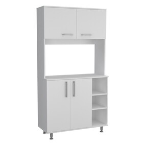 Kitchen Pantry Double Door Cabinet, Four Legs, Three Shelves, White B097S00095