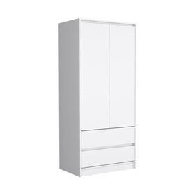 Armoire, Wardrobe Closet with Two Drawers,Hanging Rod, White B097S00099