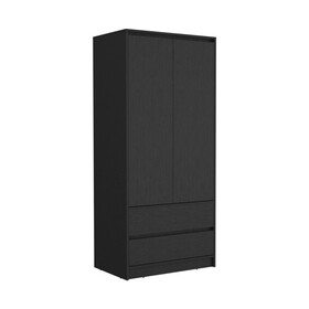 Armoire, Wardrobe Closet with Two Drawers, Hanging Rod, Black B097S00100