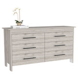 Double Dresser, Four Legs, 6 Drawer, Superior Top, Light Gray B097S00103