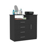 4 Drawer Dresser, One Open Shelf, Superior Top, Single Door Cabinet, Black B097S00107