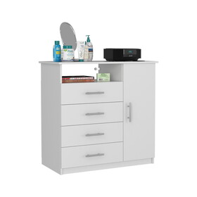 4 Drawer Dresser, One Open Shelf, Superior Top, Single Door Cabinet, White B097S00108