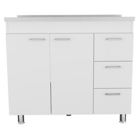 Base Double Door Cabinet, Three Drawers, White B097S00109