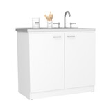 Freestanding Sink, Double Door Cabinet, Two Shelves, White B097S00112