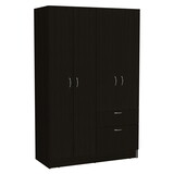 Armoire, Double Door Cabinet, One Drawer, Five Interior Shelves, Rod, Black / White B097S00128