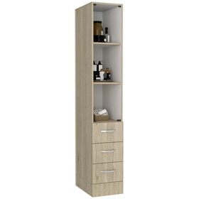 Linen Cabinet, Three Shelves, Four Drawers, Light Pine/White B097S00129