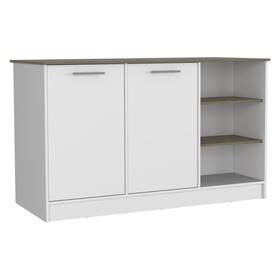 Kitchen Island Two Cabinets, Three Open Shelves, White / Dark Brown B097S00130