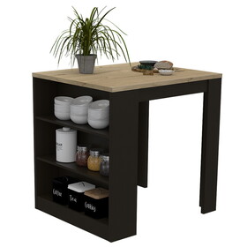 Kitchen Island Table, Two Legs, Three Side Shelves, Black / Pine B097S00132