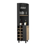 Corner Bar Single Door Cabinet Two Shelves, Ten Built-in Wine Rack, Two Interior Shelves, Black / Pine B097S00134