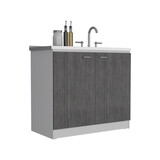 Freestanding Sink, Double Door Cabinet, Two Shelves, White / Smokey Oak B097S00138