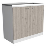 Freestanding Sink, Double Door Cabinet, Two Shelves, White / Light Gray B097S00139